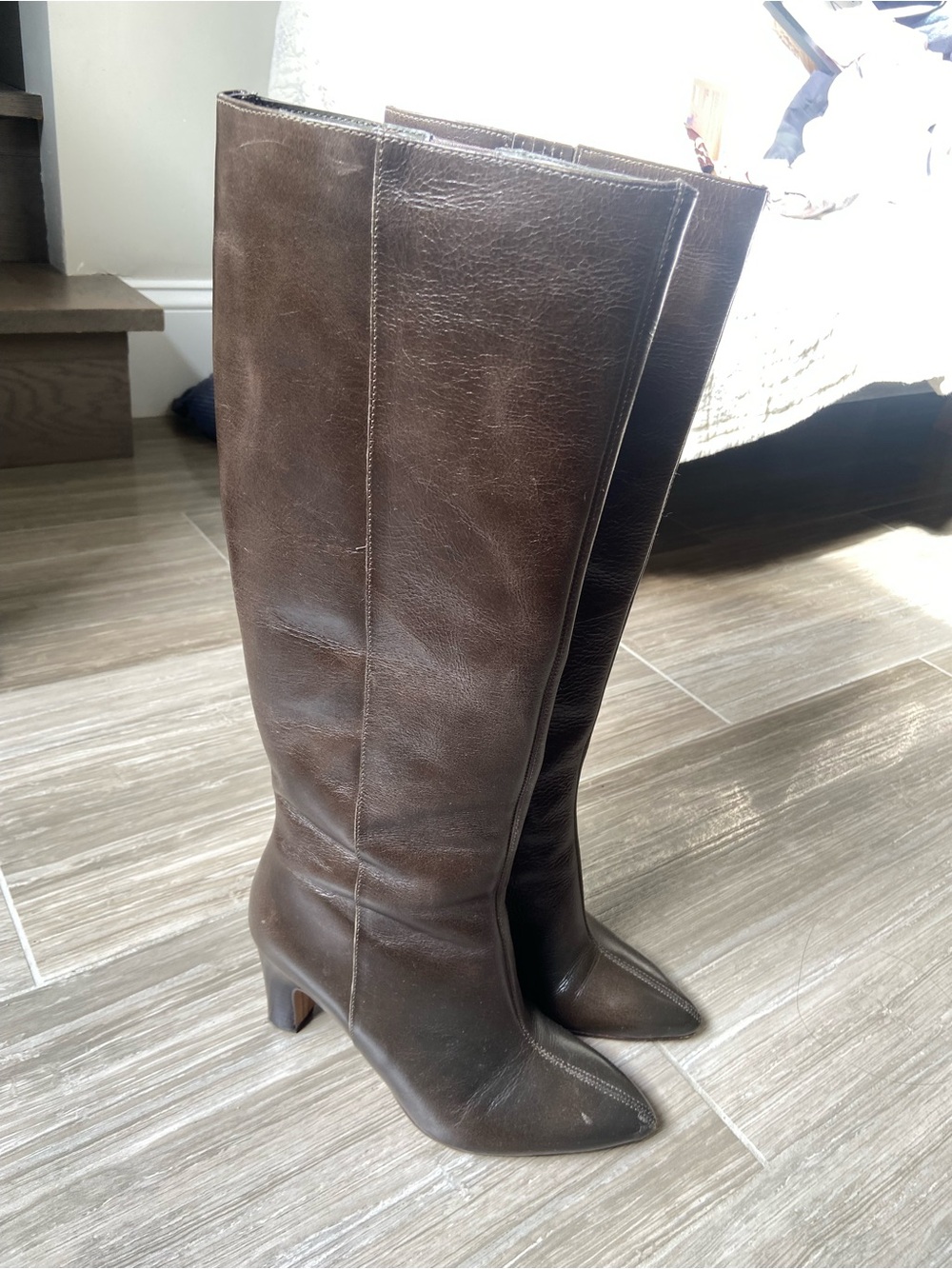 Dolce Vita Nelas Dark Brown Leather Knee-High Heeled Boots